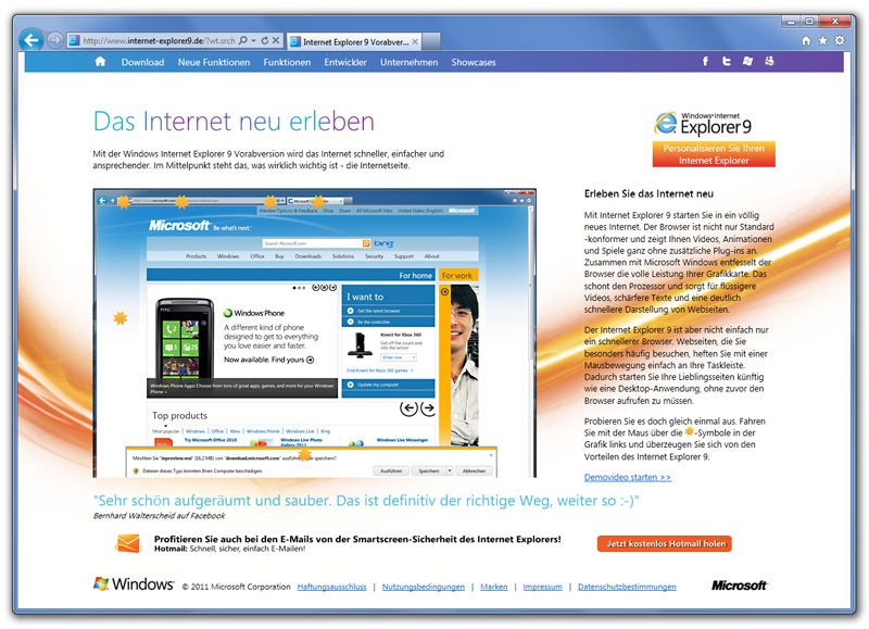Screenshot des neuen Microsoft Browsers