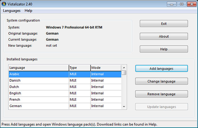 Vistalizator - Windows 7 nachträglich die Sprache ändern