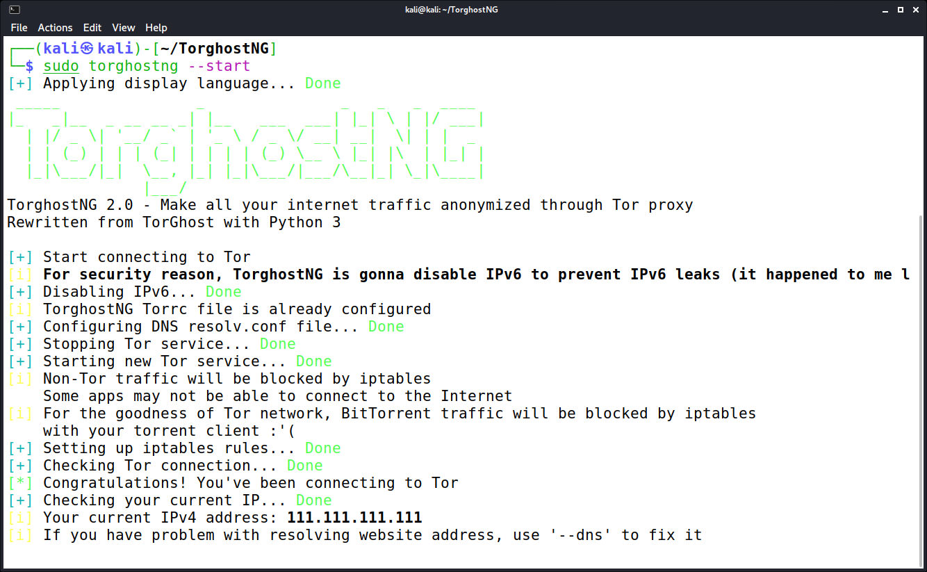 TorGhostNG Start unter Kali Linux