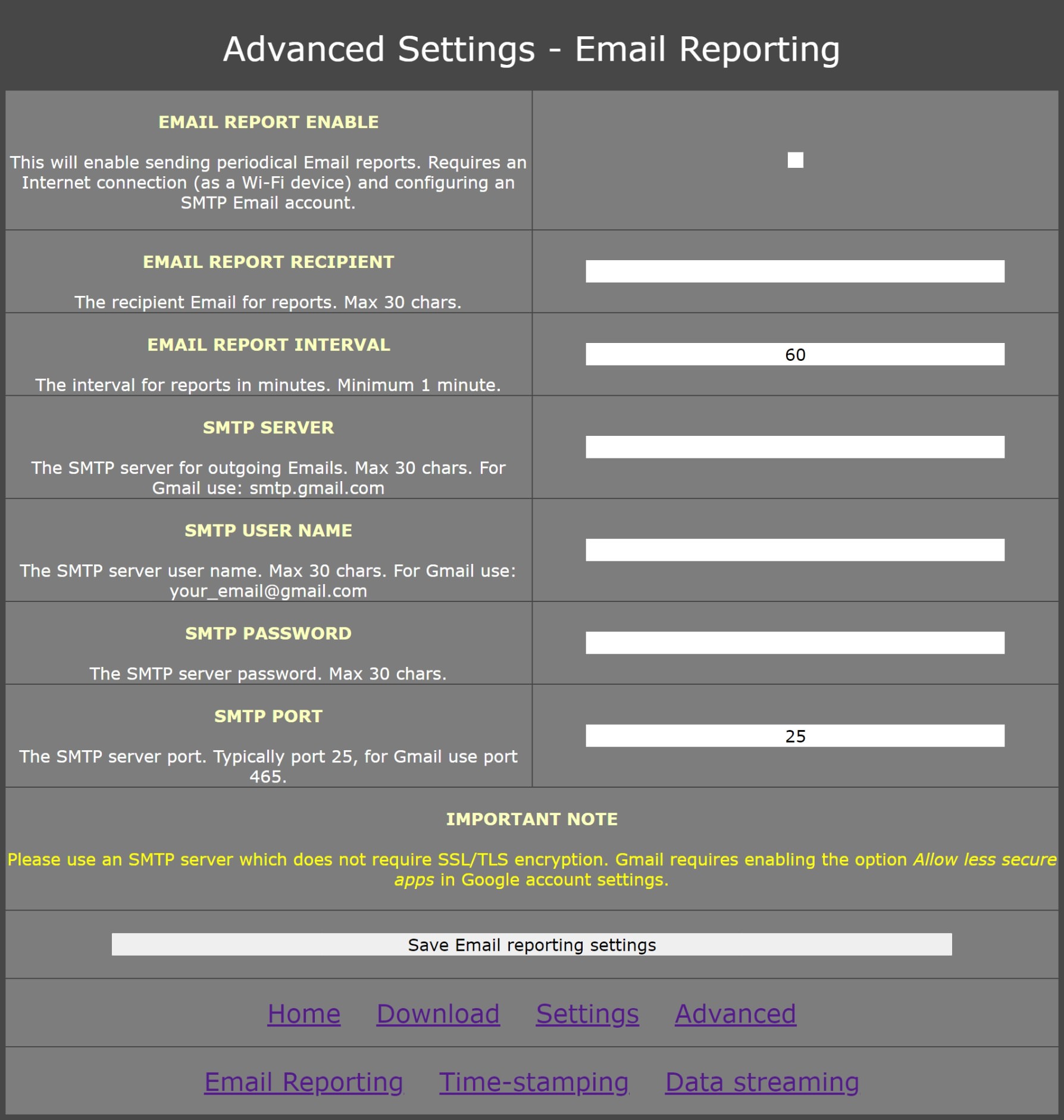 Einstellungen - Email Reporting